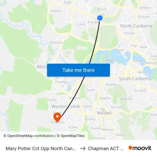 Mary Potter Cct Opp North Canberra Hospital to Chapman ACT Australia map