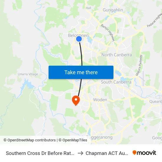 Southern Cross Dr Before Ratcliffe Cr to Chapman ACT Australia map