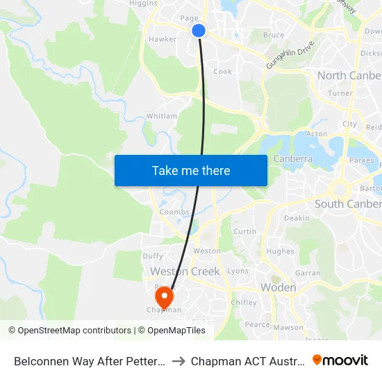 Belconnen Way After Petterd St to Chapman ACT Australia map