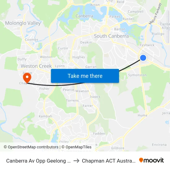 Canberra Av Opp Geelong St to Chapman ACT Australia map