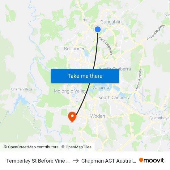 Temperley St Before Vine Pl to Chapman ACT Australia map