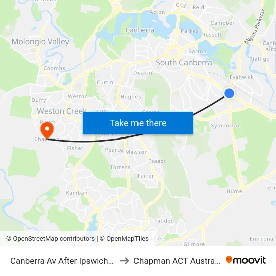 Canberra Av After Ipswich St to Chapman ACT Australia map