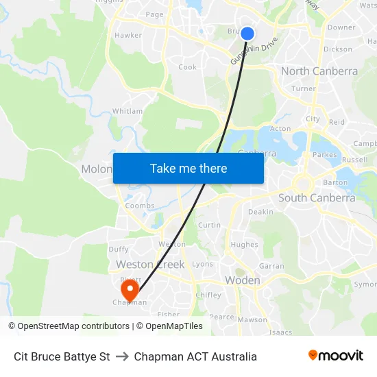 Cit Bruce Battye St to Chapman ACT Australia map