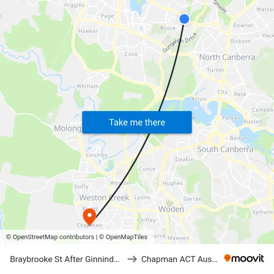 Braybrooke St After Ginninderra Dr to Chapman ACT Australia map