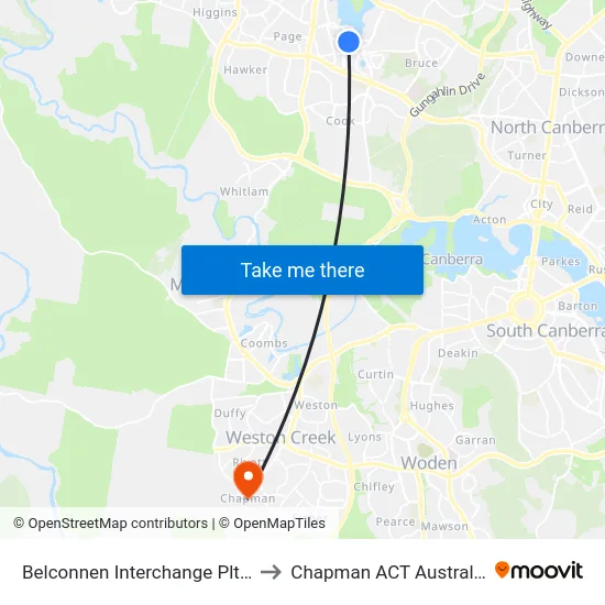 Belconnen Interchange Plt 5 to Chapman ACT Australia map
