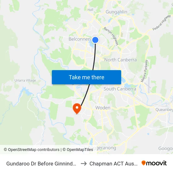 Gundaroo Dr Before Ginninderra Dr to Chapman ACT Australia map