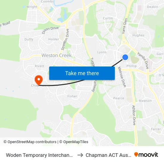 Woden Temporary Interchange Plt 1 to Chapman ACT Australia map
