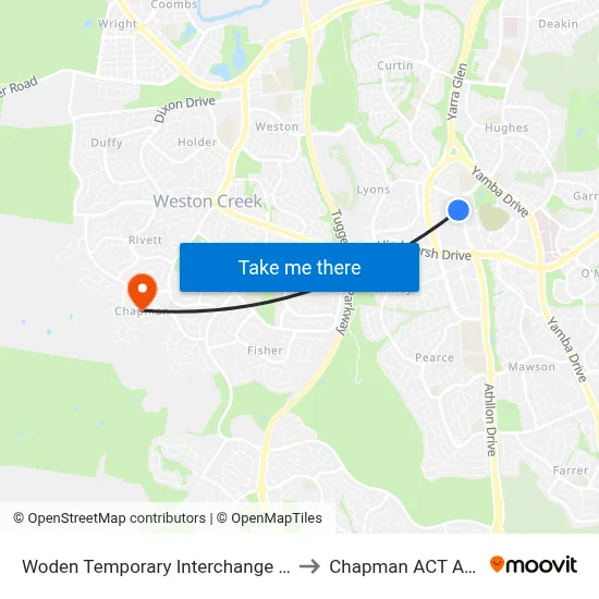 Woden Temporary Interchange Plt 3 Arrive to Chapman ACT Australia map