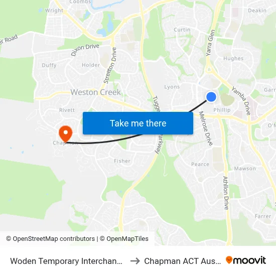 Woden Temporary Interchange Plt 4 to Chapman ACT Australia map