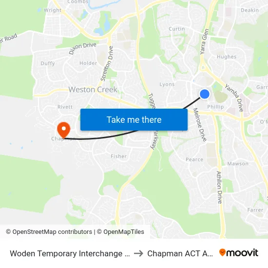 Woden Temporary Interchange Plt 6 Arrive to Chapman ACT Australia map