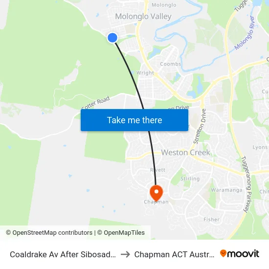 Coaldrake Av After Sibosado St to Chapman ACT Australia map