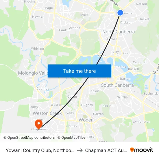 Yowani Country Club, Northbourne Ave to Chapman ACT Australia map