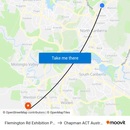 Flemington Rd Exhibition Park to Chapman ACT Australia map