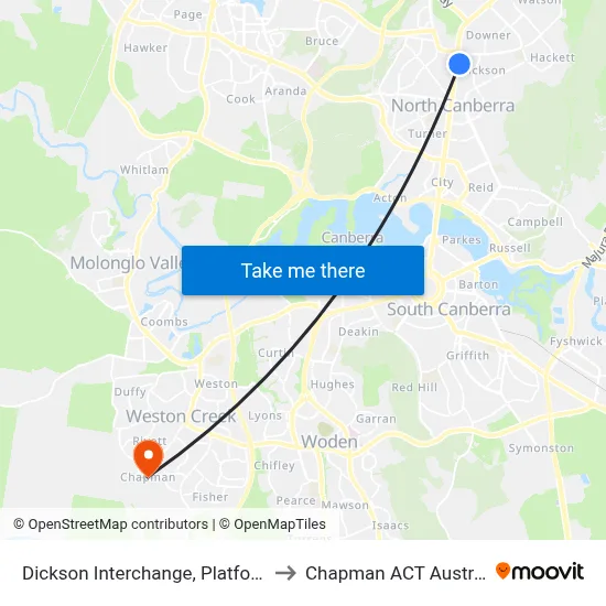 Dickson Interchange, Platform 2 to Chapman ACT Australia map