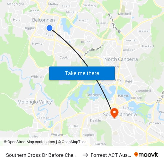 Southern Cross Dr Before Chewings St to Forrest ACT Australia map