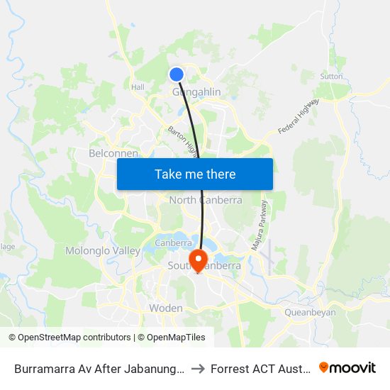 Burramarra Av After Jabanungga Av to Forrest ACT Australia map