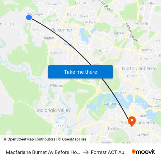 Macfarlane Burnet Av Before Hollows Cct to Forrest ACT Australia map