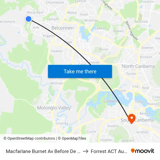 Macfarlane Burnet Av Before De Gruchy Pl to Forrest ACT Australia map