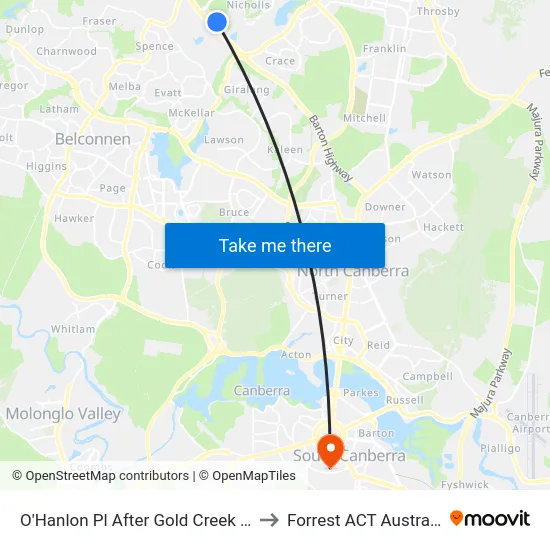 O'Hanlon Pl After Gold Creek Rd to Forrest ACT Australia map