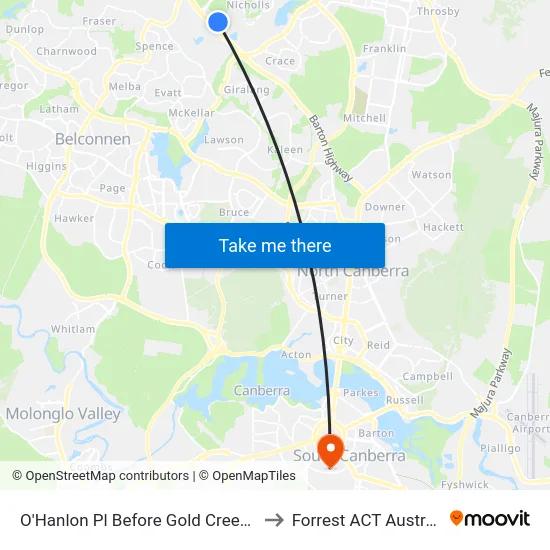 O'Hanlon Pl Before Gold Creek Rd to Forrest ACT Australia map