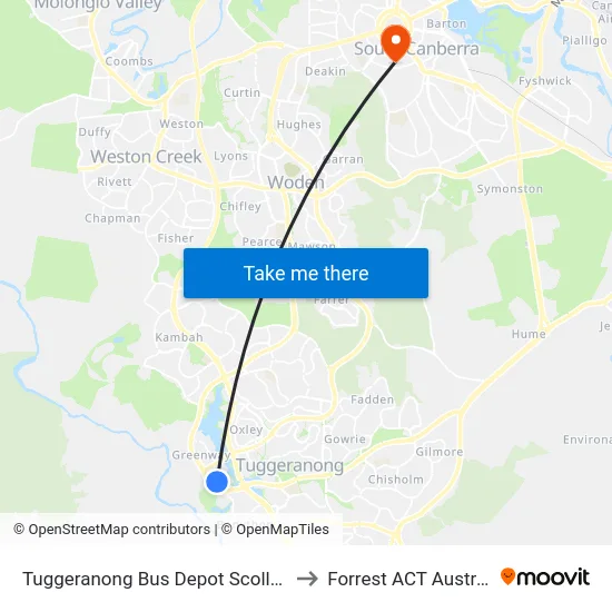 Tuggeranong Bus Depot Scollay St to Forrest ACT Australia map