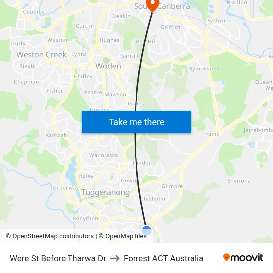 Were St Before Tharwa Dr to Forrest ACT Australia map