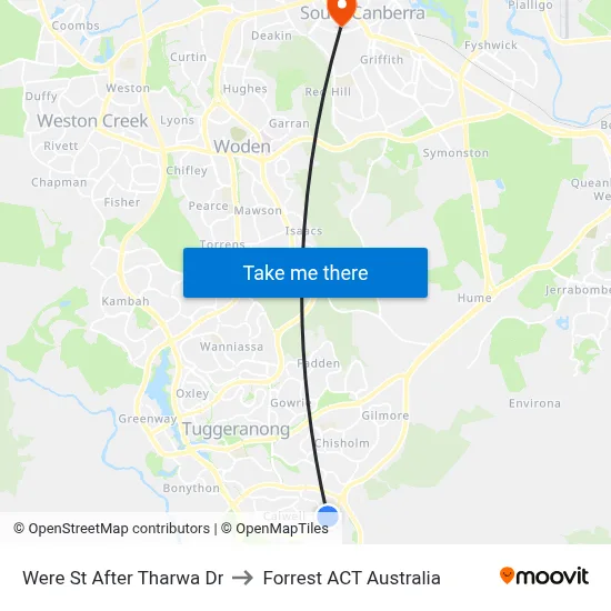 Were St After Tharwa Dr to Forrest ACT Australia map