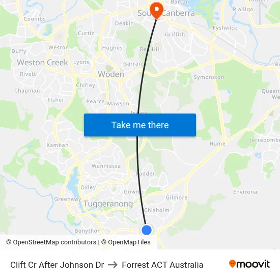 Clift Cr After Johnson Dr to Forrest ACT Australia map