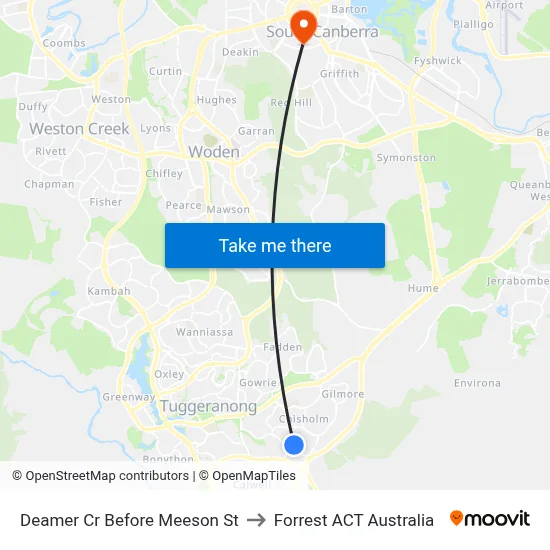 Deamer Cr Before Meeson St to Forrest ACT Australia map