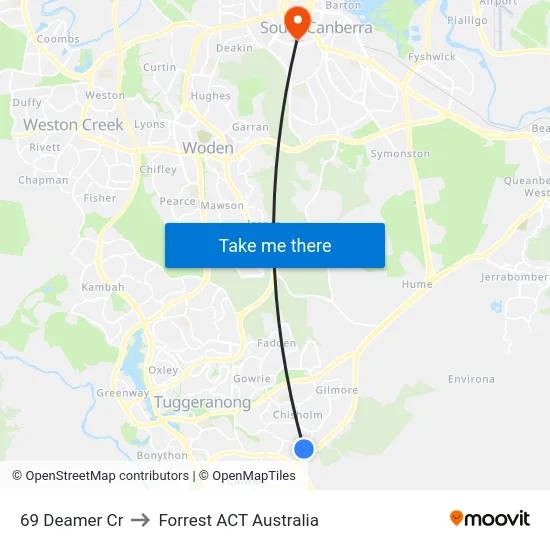 69 Deamer Cr to Forrest ACT Australia map