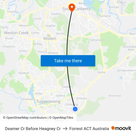 Deamer Cr Before Heagney Cr to Forrest ACT Australia map