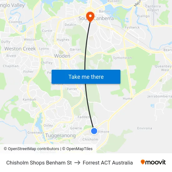 Chisholm Shops Benham St to Forrest ACT Australia map