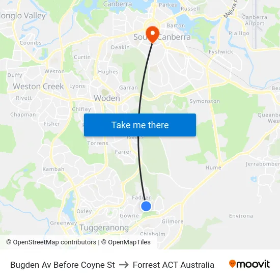 Bugden Av Before Coyne St to Forrest ACT Australia map