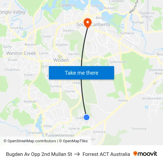 Bugden Av Opp 2nd Mullan St to Forrest ACT Australia map