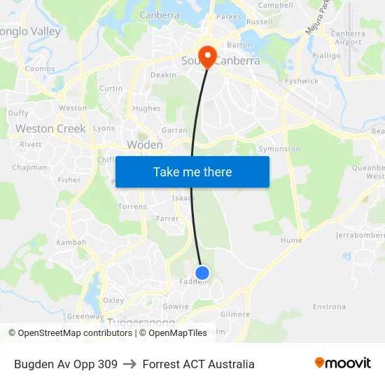 Bugden Av Opp 309 to Forrest ACT Australia map