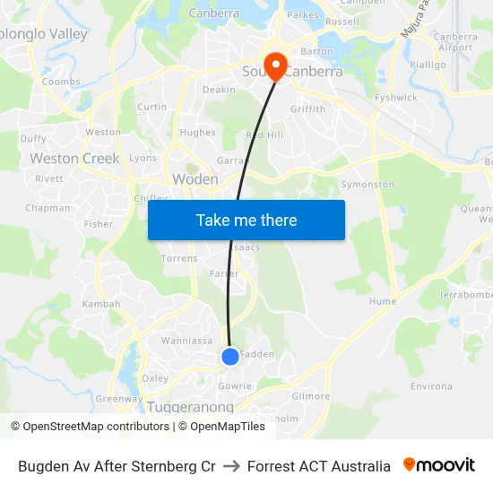 Bugden Av After Sternberg Cr to Forrest ACT Australia map