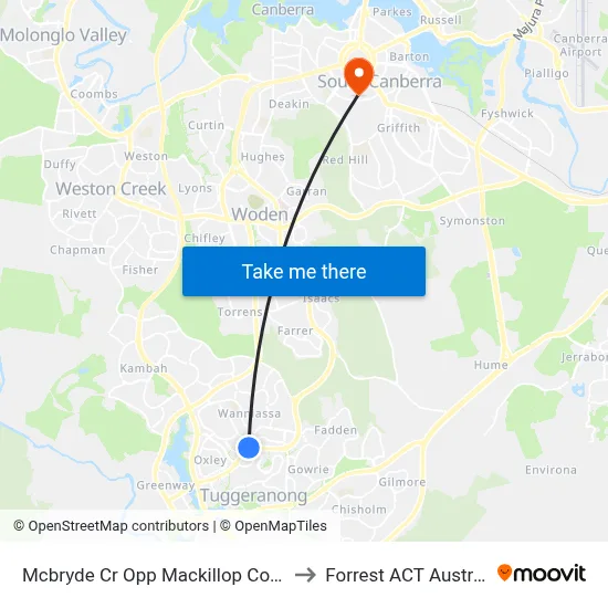 Mcbryde Cr Opp Mackillop College to Forrest ACT Australia map