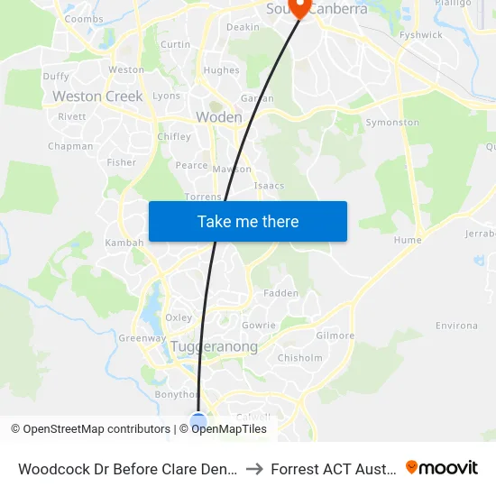 Woodcock Dr Before Clare Dennis Av to Forrest ACT Australia map