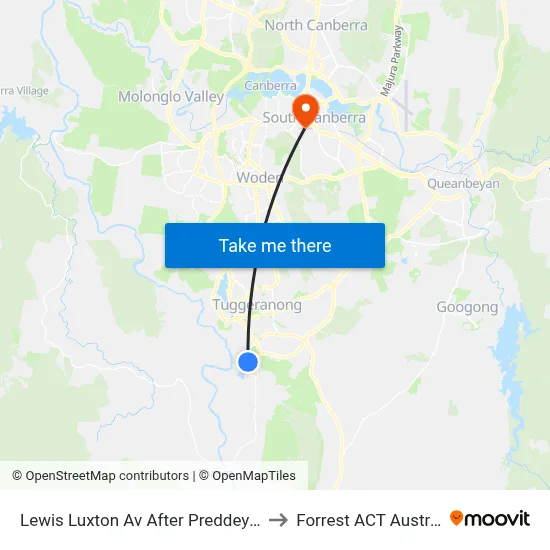 Lewis Luxton Av After Preddey Way to Forrest ACT Australia map