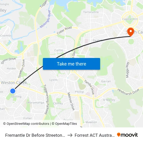Fremantle Dr Before Streeton Dr to Forrest ACT Australia map