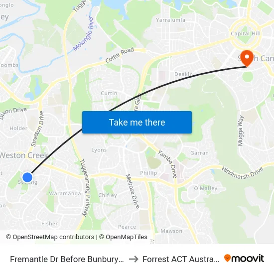Fremantle Dr Before Bunbury St to Forrest ACT Australia map