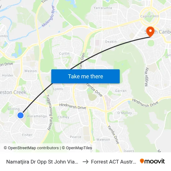 Namatjira Dr Opp St John Vianney to Forrest ACT Australia map