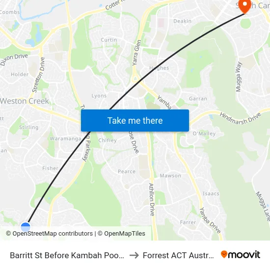 Barritt St Before Kambah Pool Rd to Forrest ACT Australia map