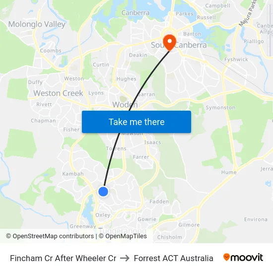 Fincham Cr After Wheeler Cr to Forrest ACT Australia map