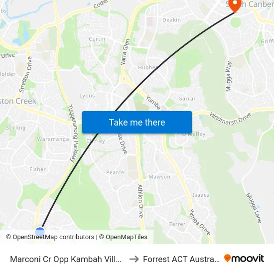 Marconi Cr Opp Kambah Village to Forrest ACT Australia map