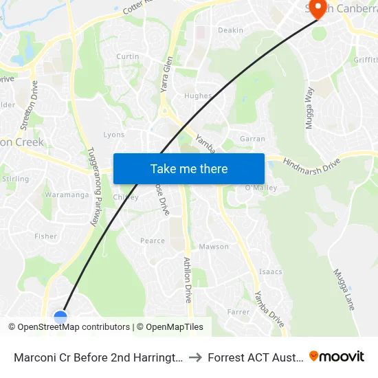 Marconi Cr Before 2nd Harrington Cct to Forrest ACT Australia map