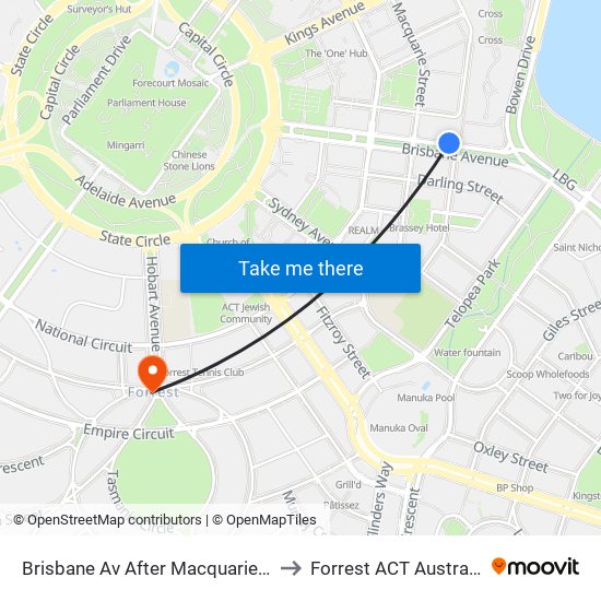 Brisbane Av After Macquarie St to Forrest ACT Australia map