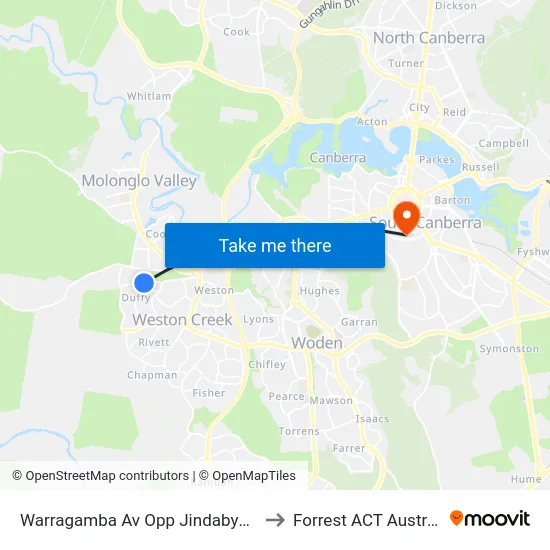 Warragamba Av Opp Jindabyne St to Forrest ACT Australia map