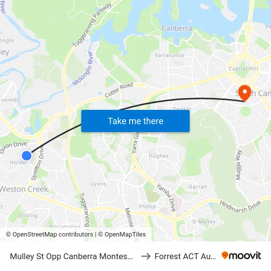 Mulley St Opp Canberra Montessori School to Forrest ACT Australia map
