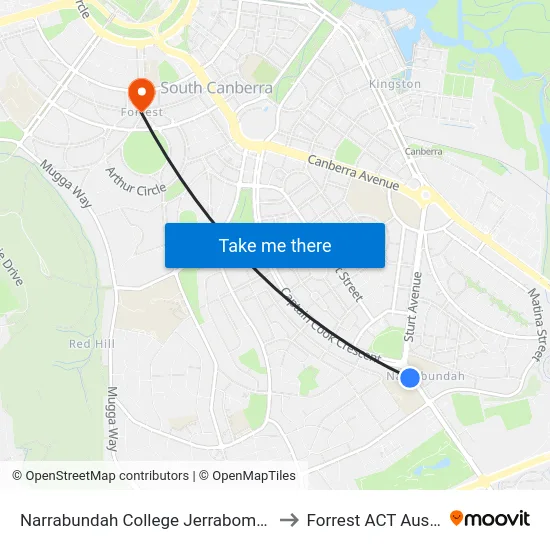 Narrabundah College Jerrabomberra Av to Forrest ACT Australia map
